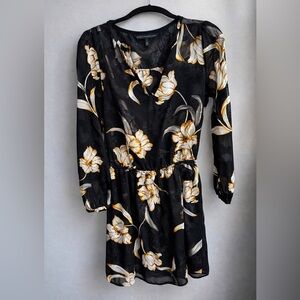 WHBM Black & Gold Sheer Floral Mini Dress, Size 4